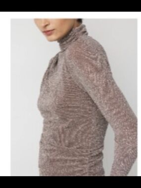 White House Black Market Shimmery Taupe Mock Neck Sweater